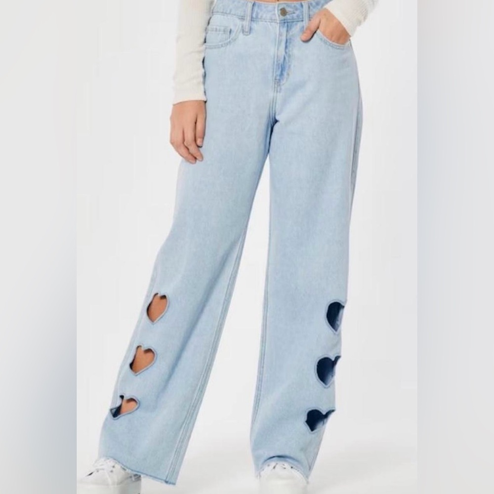 Hollister Heart Cutout Baggy Jeans Y2K High Rise Light Wash Size‎ 29